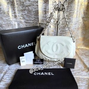 Chanel Half Moon Flap Caviar Bag in White